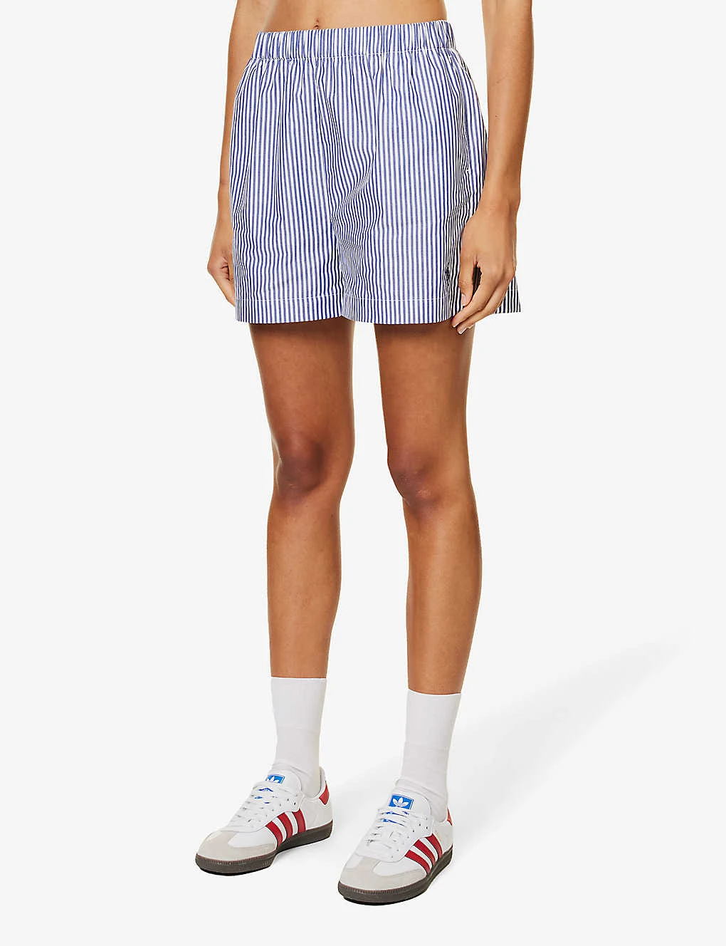 SRC-embroidered Striped High-rise Cotton-poplin Shorts 3 SRC-embroidered Striped High-rise Cotton-poplin Shorts - Image 3