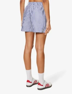 SRC-embroidered Striped High-rise Cotton-poplin Shorts 8 SRC-embroidered Striped High-rise Cotton-poplin Shorts -Reiss Shop R04205046 WHITE ALT03