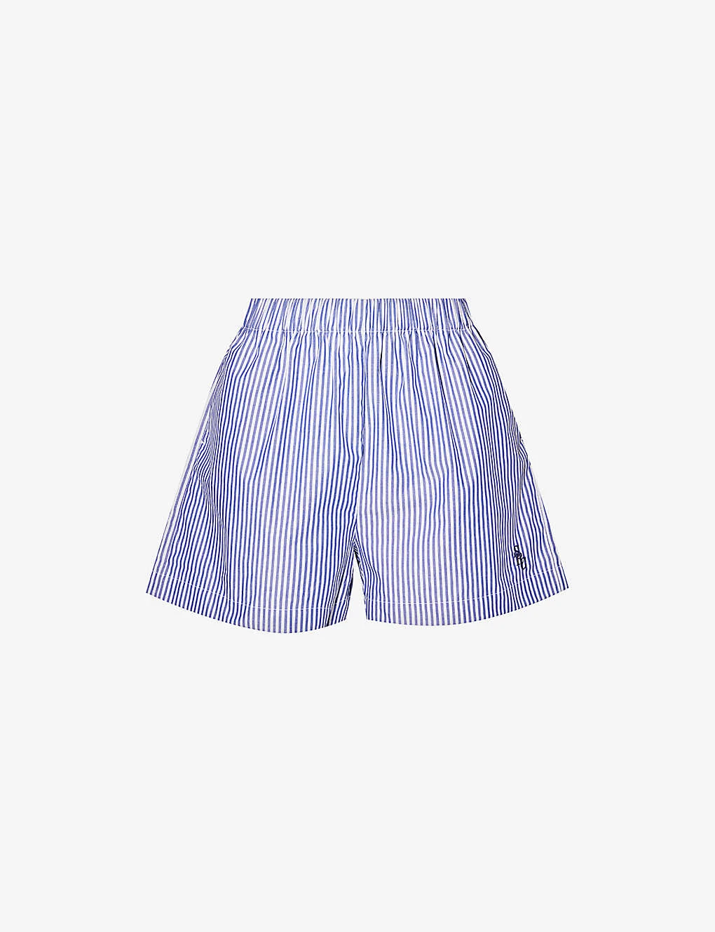 SRC-embroidered Striped High-rise Cotton-poplin Shorts 1 SRC-embroidered Striped High-rise Cotton-poplin Shorts