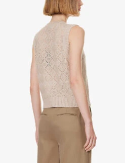 ME AND EM V-neck Pointelle-knit Merino Wool Blend Vest Top -Reiss Shop R04205691 OATMEAL ALT03